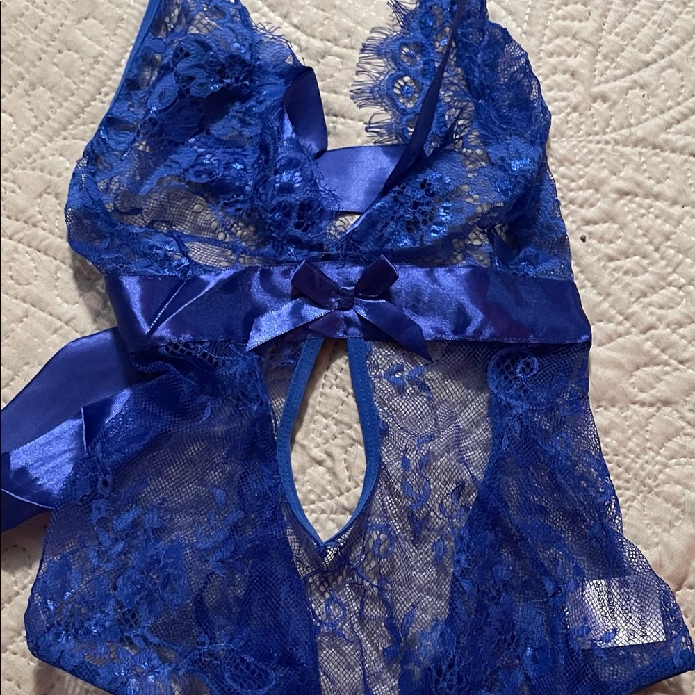 New Royal Blue Lace Teddy Bodysuit 1X/2X
